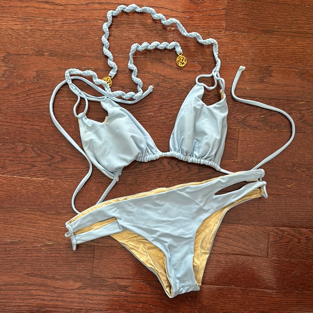 Stylish Light Blue and Gold Bikini Set
